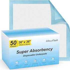 Wowflash 630130885118 50 Count 36 Inch X Super Absorbency Disposable Underpads Leakproof Quick Dry Wowflash 630130885118 50 Count 36 Inch X Super Absorbency Disposable Underpads Leakproof Quick Dry