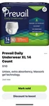 Packs Of 14 Count Xl - Prevail Daily Disposable Underwear Extra Absorbency. Fixed Price $15.00.