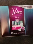 Poise Ultra-thin Pads Long Length Level 5 Maximum Absorbency 11 (J18). Fixed Price $12.00.