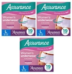 57 Count Assurance Women Incontinence Underwear Max Absorb Tri-thin Core Size Lg. Fixed Price $49.98.