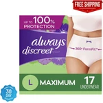 Always Discreet Incontinence Underwear For Women Maximum Absorb, Large 17 Count. Fixed Price $20.55.