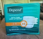 Depend Incontinence Protection With Tabs Maximum Absorbency Unisex Large 16. Fixed Price $16.99.