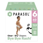 Parasol Chlorine-free Diapers With Rashshield Protection Size 6 40CT. Fixed Price $21.99.