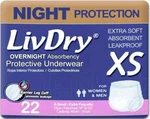 Livdry Adult Incontinence Underwear Overnight Comfort Absorbency X-small 22-PACK. Fixed Price $36.99.