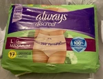 Always Discreet 360 Form Fit, Incontinence Pu ,women, Lg, 38 -50 17 Ct, New. Fixed Price $21.99.