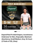 New Depend Real Fit Incontinence Underwear Men Adult Diapers S/m, Grey 56 Count. Fixed Price $37.95.