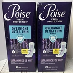 Poise Overnight Ultra Thin Pads With Wings #8 Extra Absorbent Long 40CT Lot Of 2. Fixed Price $24.99.