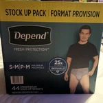 Depend Fit-flex Incontinence Underwear Men's Sz S/m Case 44 Maximum Absorbency. Fixed Price $21.00.