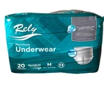 Rely Unisex Adult Underwear, Maximum Absorbency, Size Medium, Pack Of 20. Fixed Price $16.99.