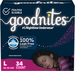Goodnites Bedwetting Overnight Underwear For Girls, Large, 34 Count. Fixed Price $28.80.
