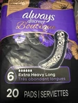 Always Discreet Boutique- Level 6 Extra Heavy Long Pads, 20 Count (A103). Fixed Price $12.95.