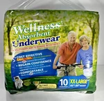 New Wellness Absorbent Underwear Size Xxl 60-80 Waist 10 Count Pack Item# 6277. Fixed Price $24.99.