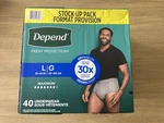 Depend Fresh Protection Incontinence Underwear Adult Large Diapers 40 Count. Fixed Price $38.95.