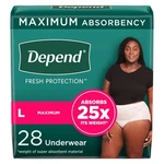 Depend Incontinence Underwear For Women, Maximum Absorbency, Large, 28 Count. Fixed Price $32.88.