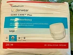 Cardinal Health Disposable Underwear Heavy Absorbency Large 44-54", 25CT Per Bag. Fixed Price $49.99.