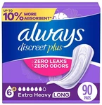 Always Discreet Plus Incontinence Pads, Extra Heavy Absorbency, Long (90 Count). Fixed Price $76.45.