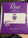 Poise Incontinence & Postpartum Pads, 7 Drop Ultra Absorbency Long Length, 39 Ct. Fixed Price $15.99.
