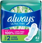 Always Ultra Thin Pads With Wings, Size 2, Long Super, 42 Count. Fixed Price $14.50.