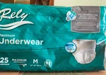 Rely 25 Count Pack Maximum Adult Underwear Absorbency Medium Diapers. Fixed Price $15.00.