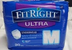 Fit Right Ultra- Underwear Medium 28"-40" 20 Ct. Unisex Anti Leak Guard. Fixed Price $9.26.