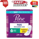 Poise Incontinence Pads For Women, 3 Drop Light Absorbency, Long Length, 24 Ct. Fixed Price $8.98.