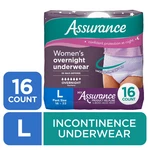 Assurance Women's Overnight Incontinence & Postpartum Underwear, L, 16 Count. Fixed Price $12.99.