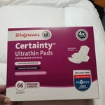 Walgreens Certainty Ultra-thin Pads For Bladder Control With Wings 66 Count. Fixed Price $15.00.