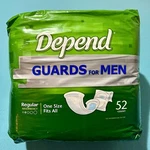 Depend / Guards For Men Regular Absorption One Size Fits All 52 Count. Fixed Price $25.99.