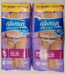 Bags Of 26: Always Discreet Women's Incontinence Underwear *xl* (B1P5A-7621). Fixed Price $46.99.