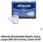 Attends Breathable Briefs, Extra Large (58-63 Inches), Case Of 60. Fixed Price $49.99.