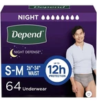 Depend Night Defense Adult Diapers, Disposable Underwear For Men, S/M,GREY,64 Ct. Fixed Price $34.99.
