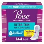 Poise Ultra Thin Incontinence Pads, Drop Absorbency, Regular Length, 144 Count. Fixed Price $49.88.