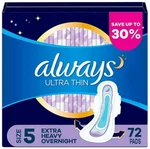 Always Ultra Thin Overnight Pads With Wings, 72 Ct.. Fixed Price $21.68.