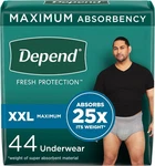 Depend Adult Incontinence Underwear For Men, Xxl Size, Grey, 44 Count. Fixed Price $39.99.