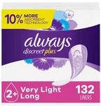 Always Discreet Plus Incontinence Liners For Women, Very Light Long (132 Ct.). Fixed Price $26.55.