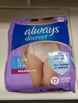 Always Discreet Adult Incontinence Underwear Women Large 14-20 Maximum 17CT. Fixed Price $16.10.