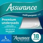 Assurance Unisex Premium Quilted Underpad, Maximum Absorbency, (18 Count). Fixed Price $10.97.
