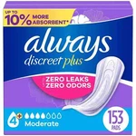 Always Discreet Plus Incontinence Pads For Women, Moderate, 153 Ct.. Fixed Price $46.38.