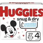 Kimberly Clark 1 PK/27 Ea Huggies Snug And Dry Diapers, Size 4, Jumbo. Fixed Price $24.99.