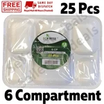 25 Pcs Ecowise 6 Compartment Disposable Plates Sugarcane Fiber EC1703. Fixed Price $18.93.