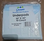 Secure Personal Care Underpads 30"X30" 150 Count 2 Cases SP13050. Fixed Price $19.99.
