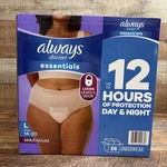 Always Discreet Essentials Underwear For Women, Maximum, 56CT, Sz Large 14-20. Fixed Price $11.25.