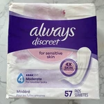 Always Discreet 4 Moderate Incontinence Pads Bladder Leaks Sensitive Skin 57 Ct. Fixed Price $28.00.