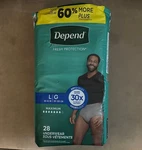 Depends Fresh Protection Underwear Maximum Absorbency Men's Large, 28 (27) Pack. Fixed Price $15.00.