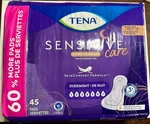 Tena Sensitive Care Extra Coverage Overnight Incontinence Pads, 45 Count. Fixed Price $19.00.