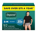 Depend Fresh Protection Adult Incontinence Underwear For Men Size S-m 92 Counts. Fixed Price $67.95.