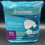 Assurance 12PK Unisex Bariatric Briefs W/ Tabs Ultimate Absorbency 2XL 62-73". Fixed Price $18.04.