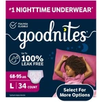Goodnites Girls Nighttime Bedwetting Underwear, (68-95 Lbs), 34 Count. Fixed Price $77.99.