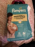 Pampers Swaddlers Newborn Disposable Diapers 31 Count Unisex Up To 10LBS. Fixed Price $5.00.