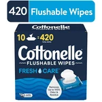 Fresh Care Flushable Wet Wipes, 10 Flip-top Packs. Fixed Price $20.26.